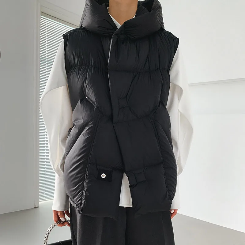 Women Waistcoat 2025 New Autumn Winter Warm Hooded White Duck Down Leisure Women Down Vest Solid Color Women Down Jacket H480