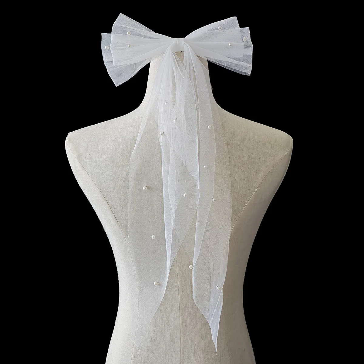 

Белый изысканный бант, фата, заколка для волос, сшитые вручную шпильки, жемчужные заколки для волос, шаль, вуаль для женщин, модные свадебные головные уборы