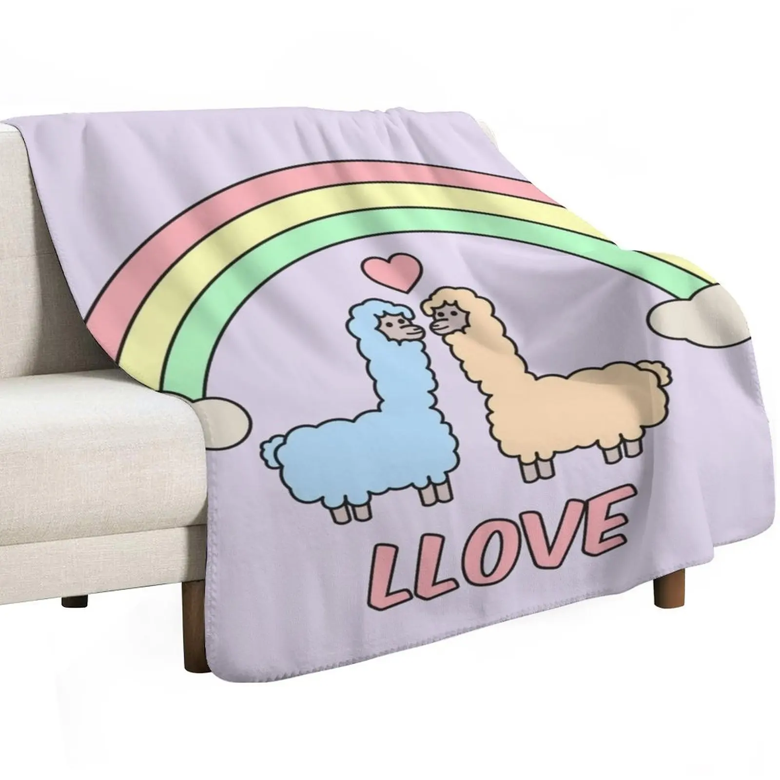

LLama Love Cute Rainbow Throw Blanket Bed linens Flannel Fabric decorative Blankets