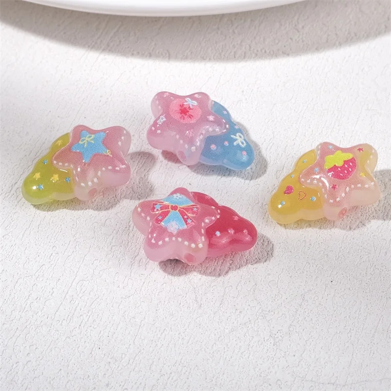 

New arrived 50pcs/lot color pattern print cartoon stars moon shape acrylic straight hole bead diy jewelry garment hair accessory