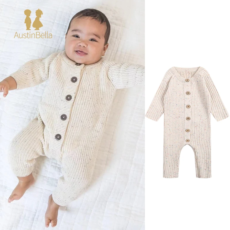 

Austin&Bella Baby Knitted Jumpsuit Solid Cotton Long Sleeve Outfit Toddler Baby Boys Girl Romper Autumn Newborn Baby Clothes