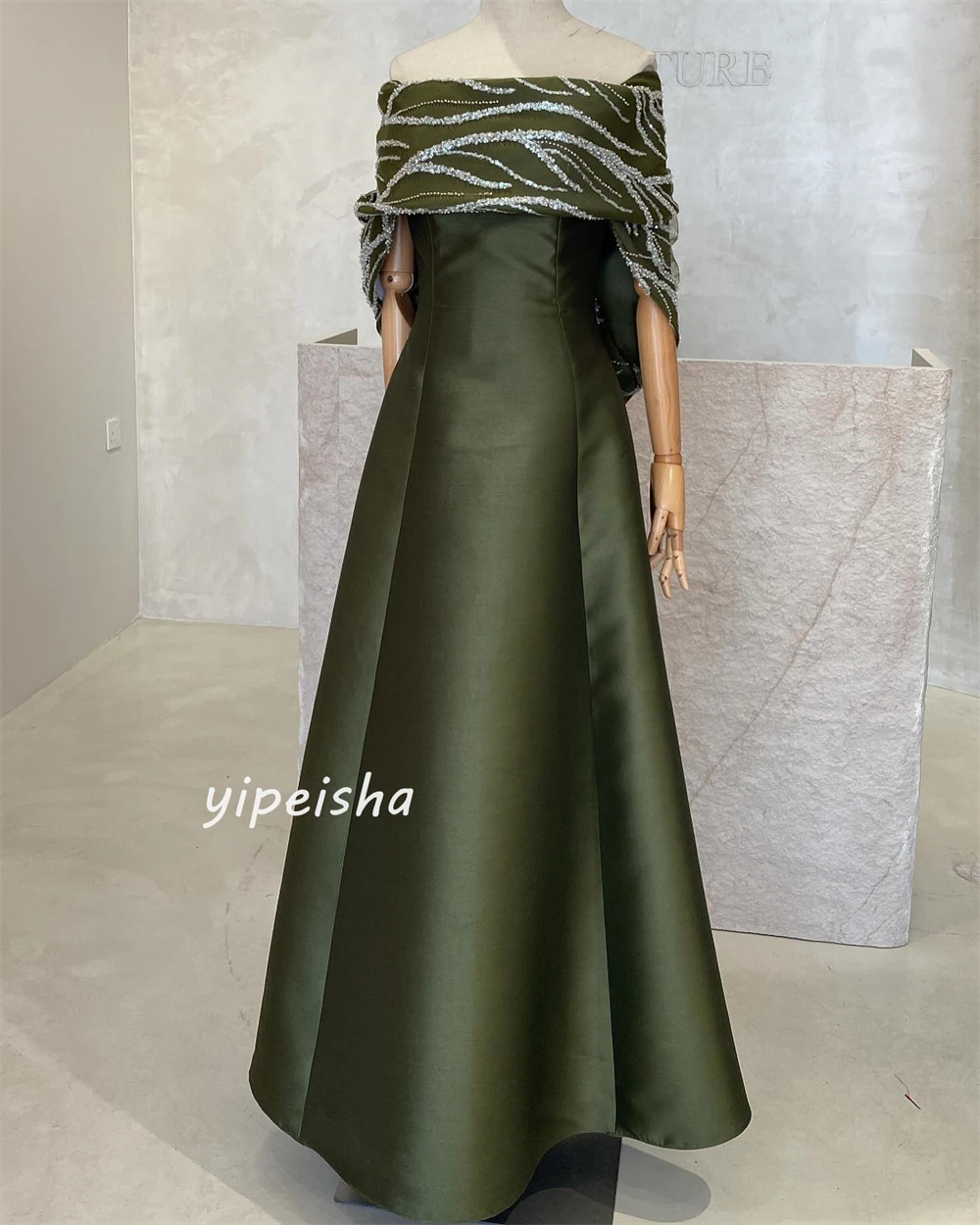 Customized Jersey Sequined Beading Ruched Engagement A-line Off-the-shoulder Bespoke Occasion Gown Midi Dresses