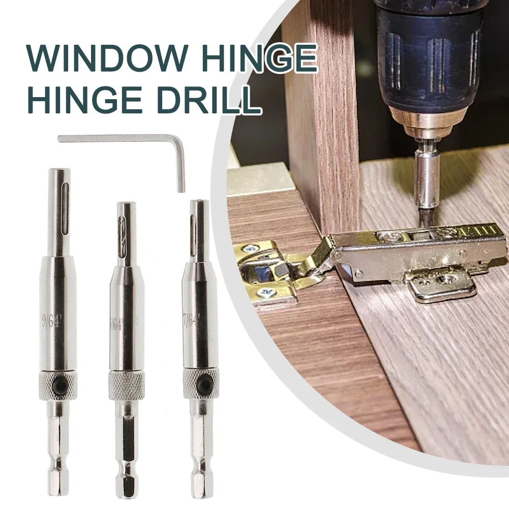 

3Pcs Self Centering Hinge Drill Bits Set 5/64" 7/64" 9/64" High Speed Steel Door Cabinet Holes HSS Hex Groove