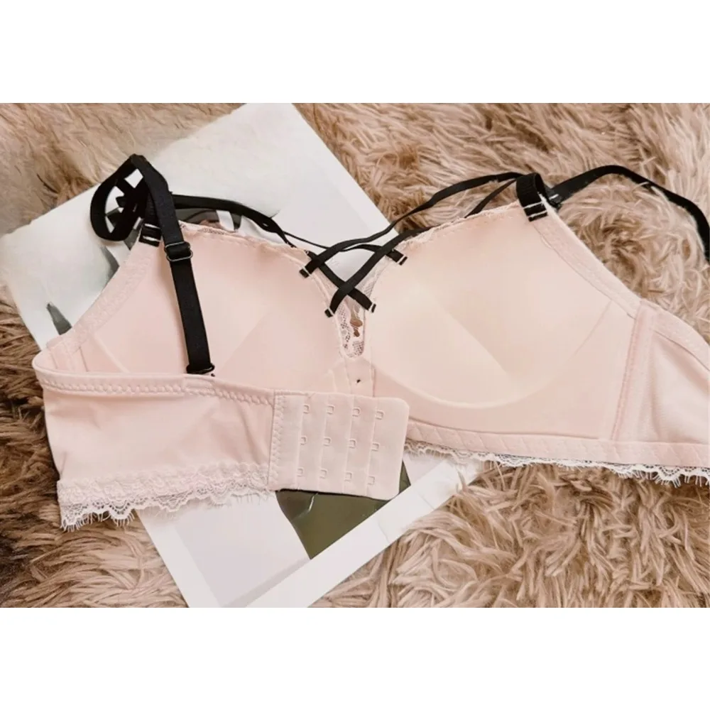 Cross Front Lace Bra Women Small Bust Push Up Anti Sag Side Coverage Underarm Style Comfortable Adjustable Seamless Breezy 32-38