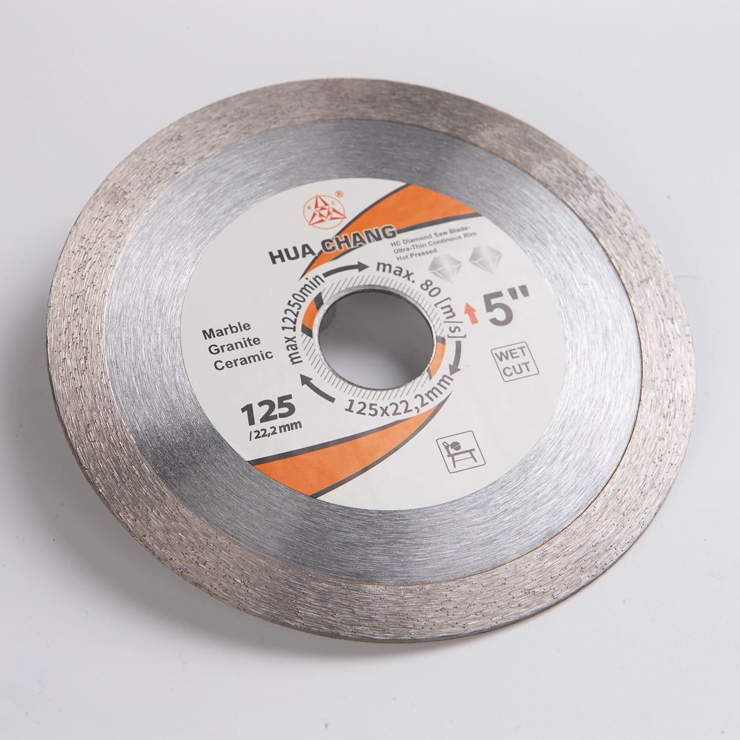 HUA CHANG 5 Inch/125mm *22.23mm Diamond Saw Blade Continuous Hot pressing Cutting Disc Circular Marble Concrete Ceramic Granite