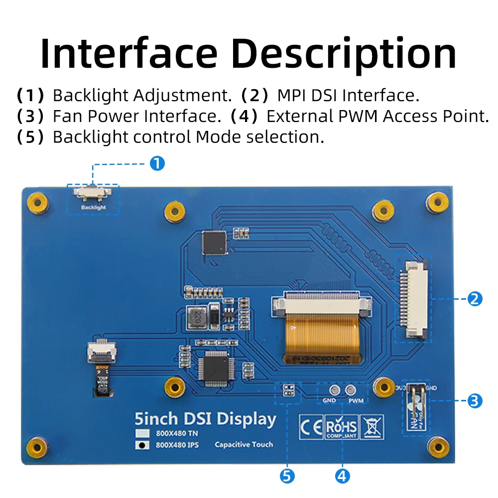 iUoYoMon 5 Inch 800x480 DSI IPS Display, Touchscreen Monitor for Raspberry Pi 5 4 B 3 B+ A+ Driver-Free