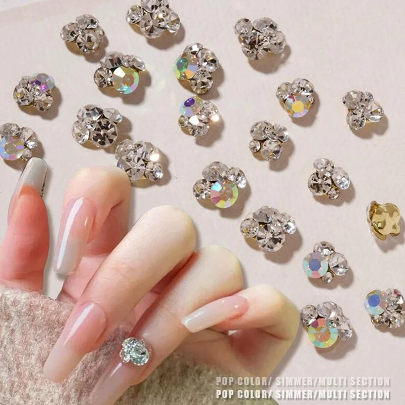 10Pcs 3D Shiny Clear Pile Drills Rhinestone Decoration Luxury Crystal Diamonds Classic Nail Art Charms DIY Clear Manicure Crysta