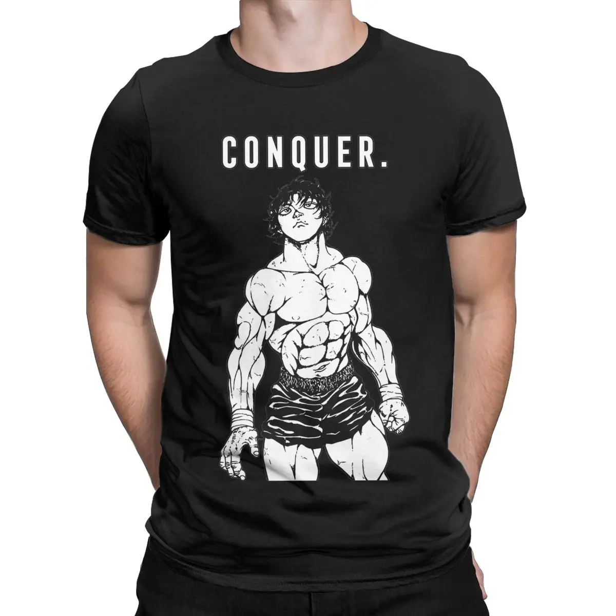 Men's T-Shirt Baki Hanma Conquer Funny Cotton Tee Shirt Short Sleeve Anime T Shirts Round Collar Tops 4XL 5XL