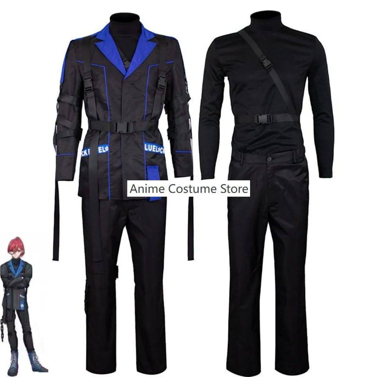 Anime Blue Lock Chigiri Hyoma Cosplay Costume Wig Black Splicing Coat Uniform Full Set Adult Man Carnival Party Suit