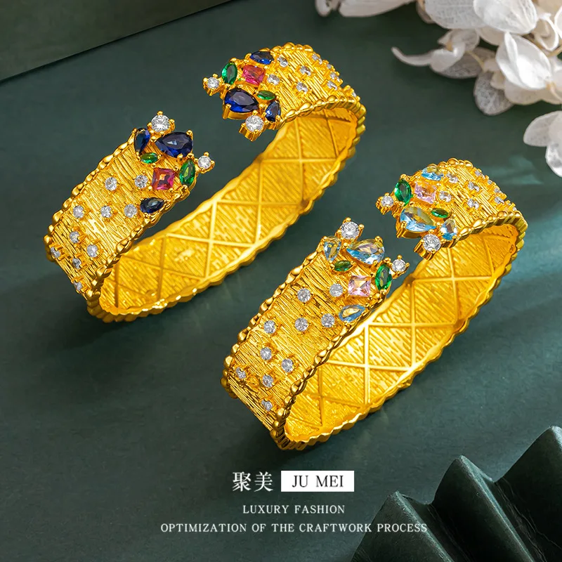 

Открытый браслет со звездой из настоящего золота 9999 24 карата, открытый дизайн с бриллиантами и драгоценными камнями, изысканные и высококачественные ручные украшения