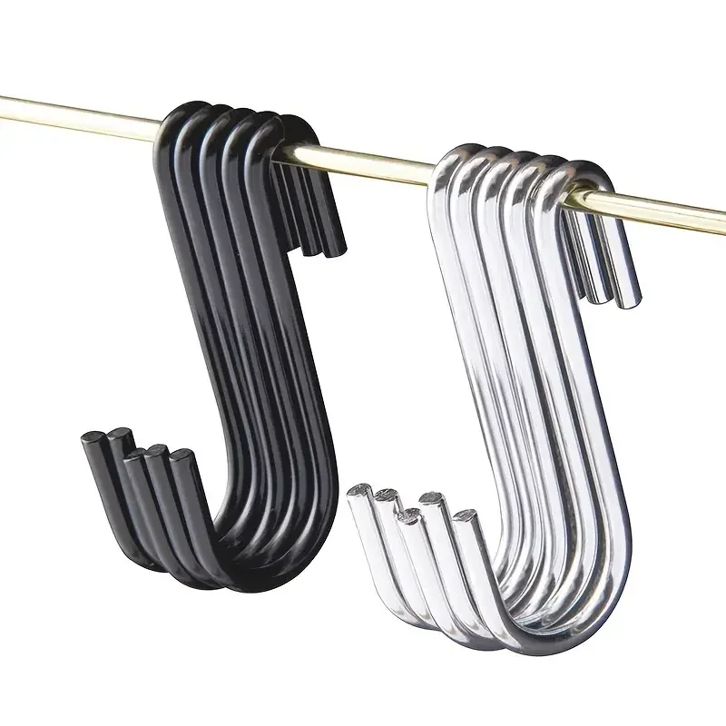 5Pcs S‑Shape Hooks Stainless Steel Multifunctional Hanging Rack Kitchen Bathroom For Clothes Bag Towels Plants Storage Organizer