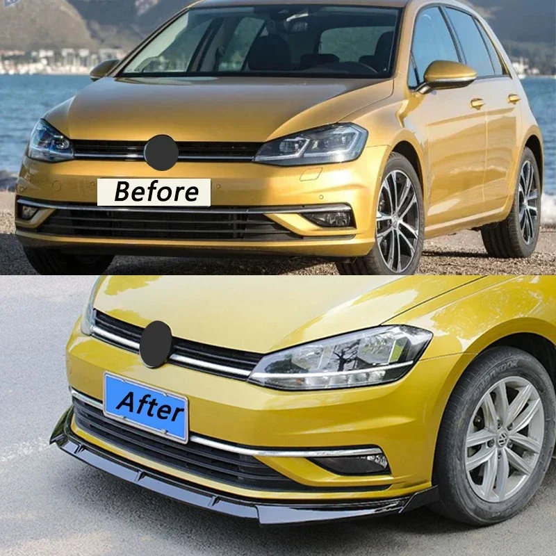 For Volkswagen Golf MK7.5 2017 2018 2019 High Quality Car Gloss Black Carbon Look Front Bumper Lip Diffuser Spoiler Body Kits