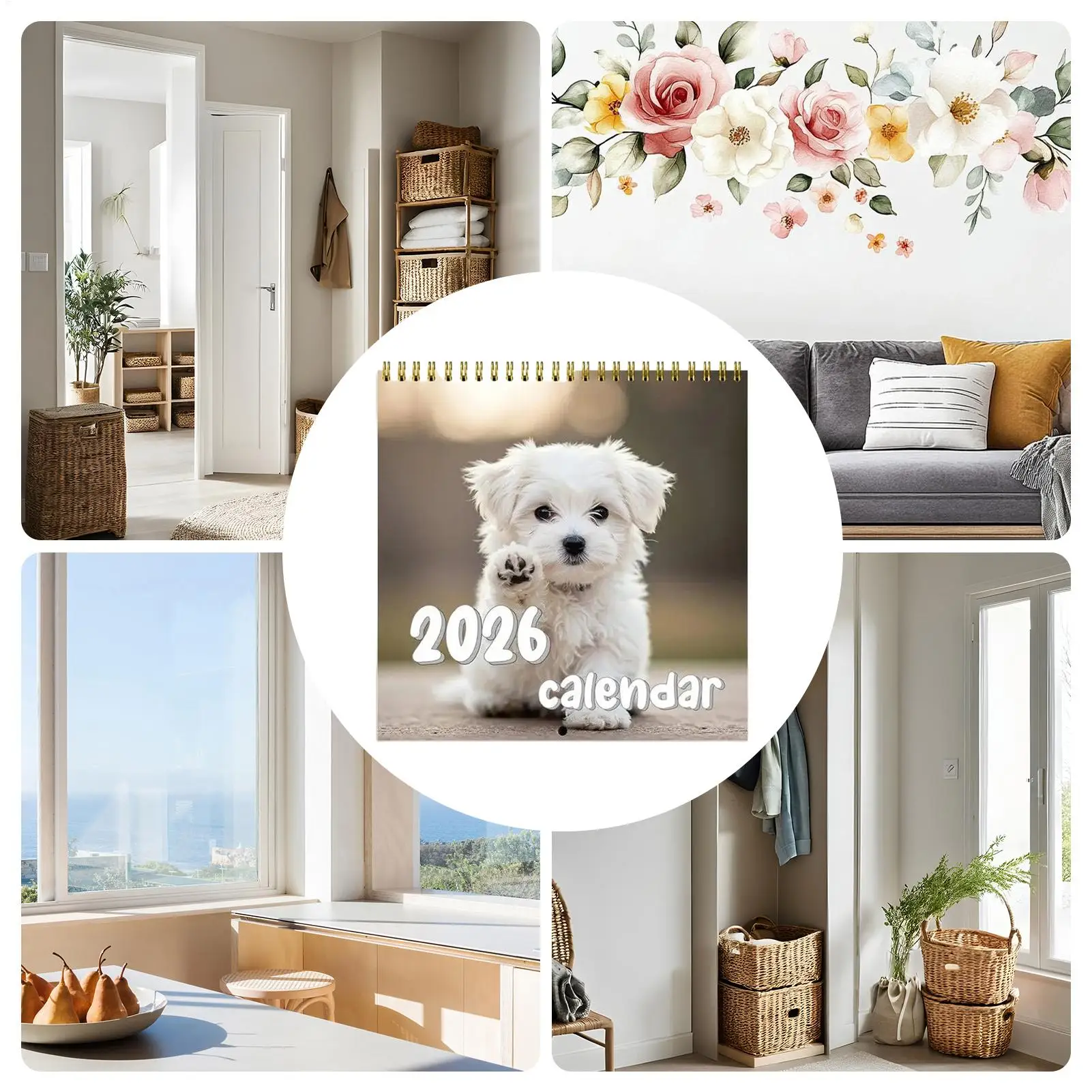 Calendario per cani 2026-2027 Calendario da parete Cucciolo di cane Griglia grande Organizzatore mensile per preparazione natalizie Riunioni di squadra Aula
