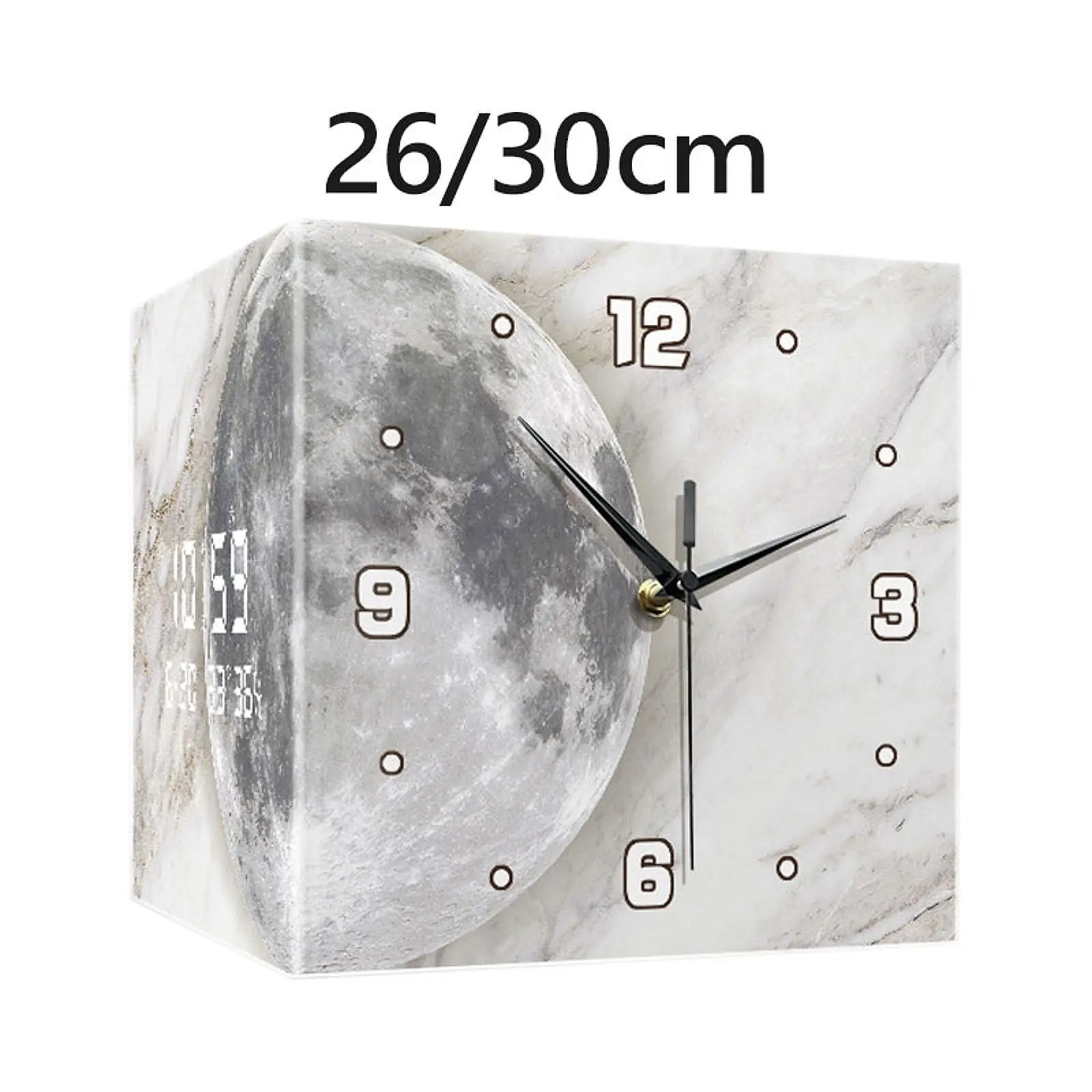 Lunar Pattern Double Sided Wall Clock Silent Movement Punch Free Home Decoration for Bedroom Versatile Lightweight Creative