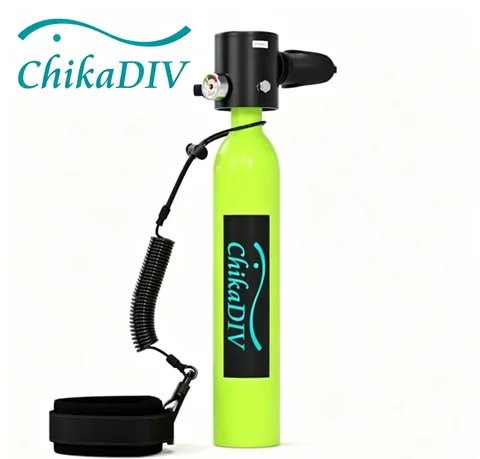 ChikaDIVE Mini Scuba Tank Refillable Oxygen Cylinder with 0.5 L Capacity Scuba Tank with 5-10 Minutes Underwater Diving Gear for Diver Portable Diving and Snorkeling Equipment C300+ A1 Black