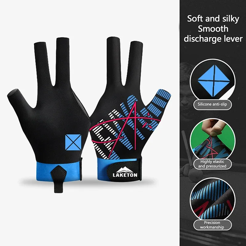 Guante de billar de mano izquierda, guante de billar de tres dedos, pegatinas antideslizantes, guantes de entrenamiento de billar elásticos, 1 ud.