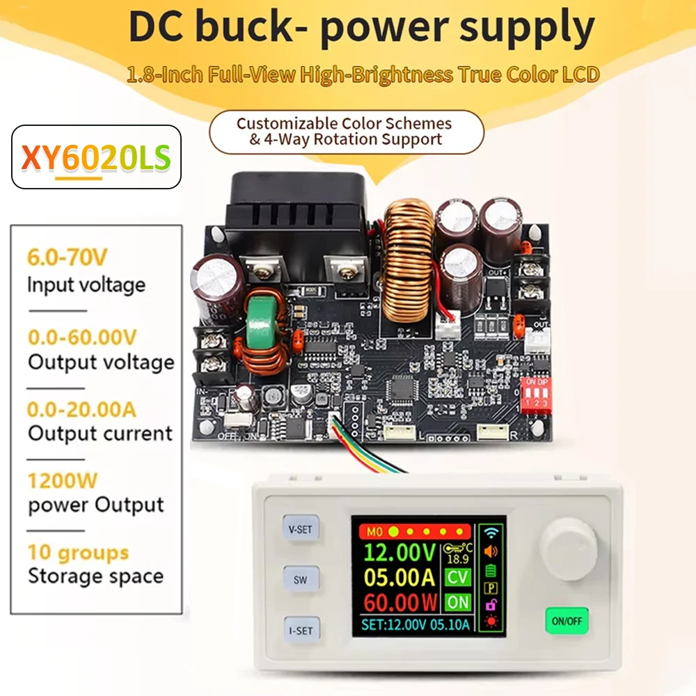 

DC 6-70V XY6020LS Adjustable Color Screen Stabilized Voltage Power Supply 1200W CNC Constant Voltage Current Step-down Module