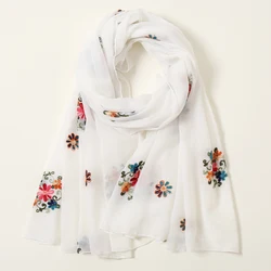 Wholesale New Luxury Brand Fashion Embroidery Scarf Designer For Women Shawl Bandana Floral Scarves And Wraps Soft Muslim Hijab