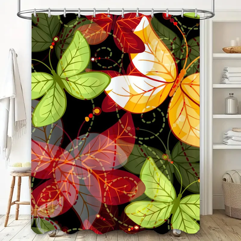 ستارة دش على شكل فراشة ملونة من القماش المقاوم للماء لتزيين الحمام المنزلي ستائر دش مطبوعة بالزهور #2