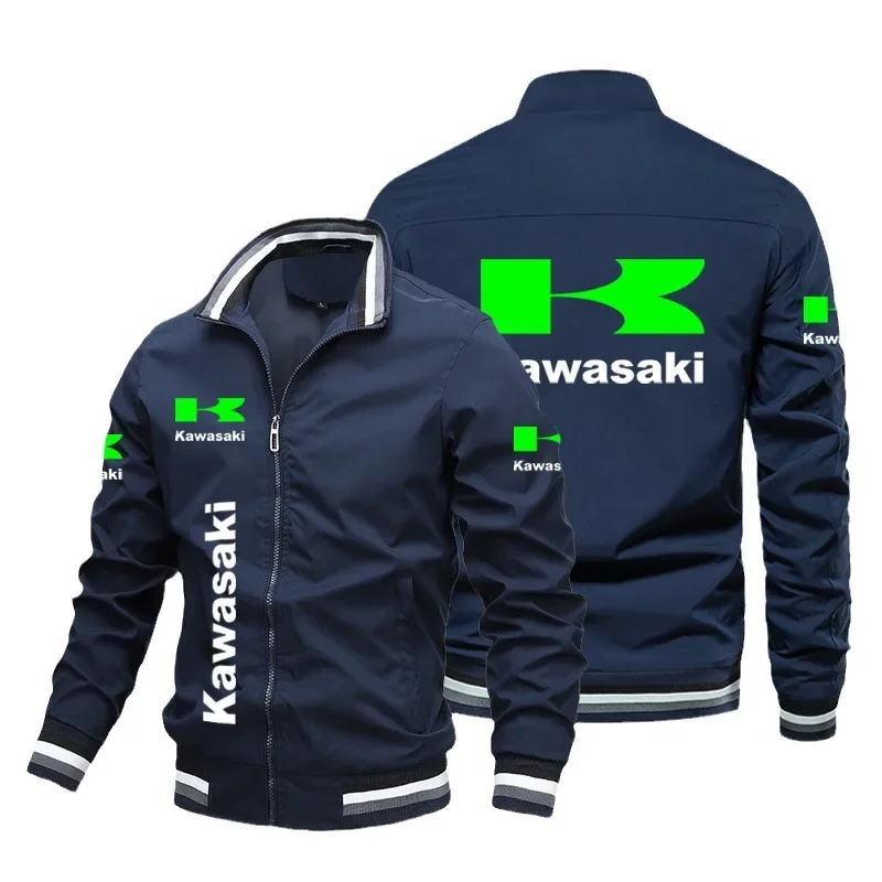 2024 Men\'s Jacket Kawasaki Logo Printed Jacket Motorcycle Racing Sportswear Outdoor Casual Zippered Shirt Jacket Tops