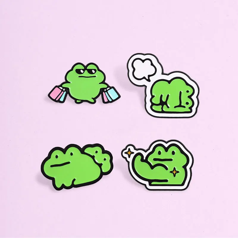 New Funny Cartoon Shopping Fitness Frog Styling Design Metal Brooch Casual Pin Badge for Gift DIY Clothing Bags Hat Accessories