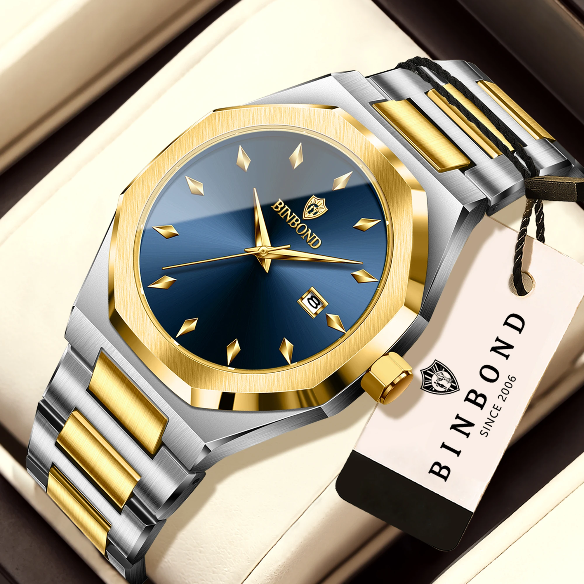 BINBOND New Arrival Orginal Top Brand Quartz Watches For Men Luxury Luminous Waterproof Auto Date Men's Watch Casual Reloj