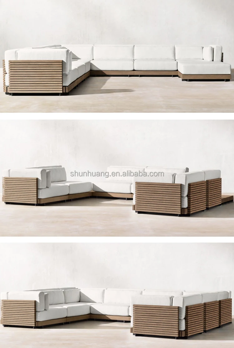 All-weather Outdoor Furniture Hotel Patio Wooden Sofa Set  L Shape Pool Side Furniture Set Waterproof Combination Sofa