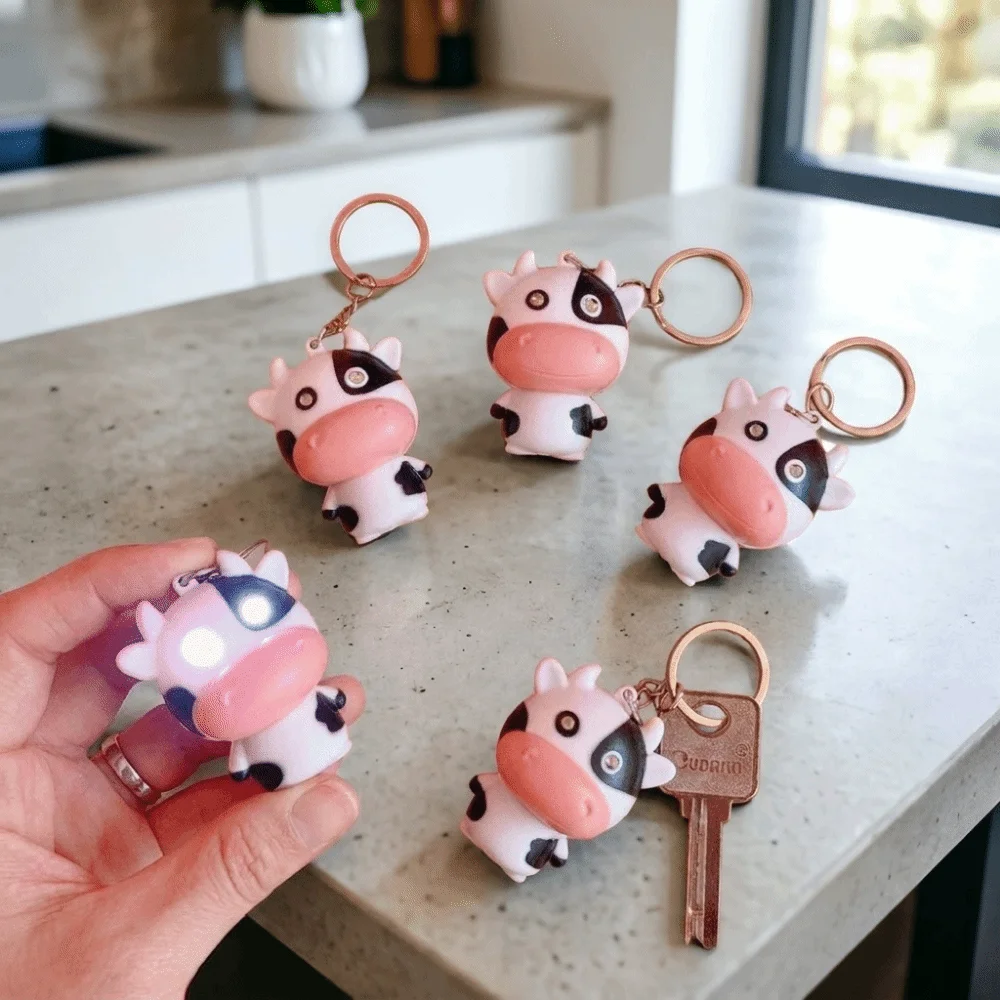 Cartoon Cow Sound Light Fidget Keychain Hanging Mini LED Eyes Cow Pendant Glow Sound Feature Fidget Cow Bag Pendant Adults