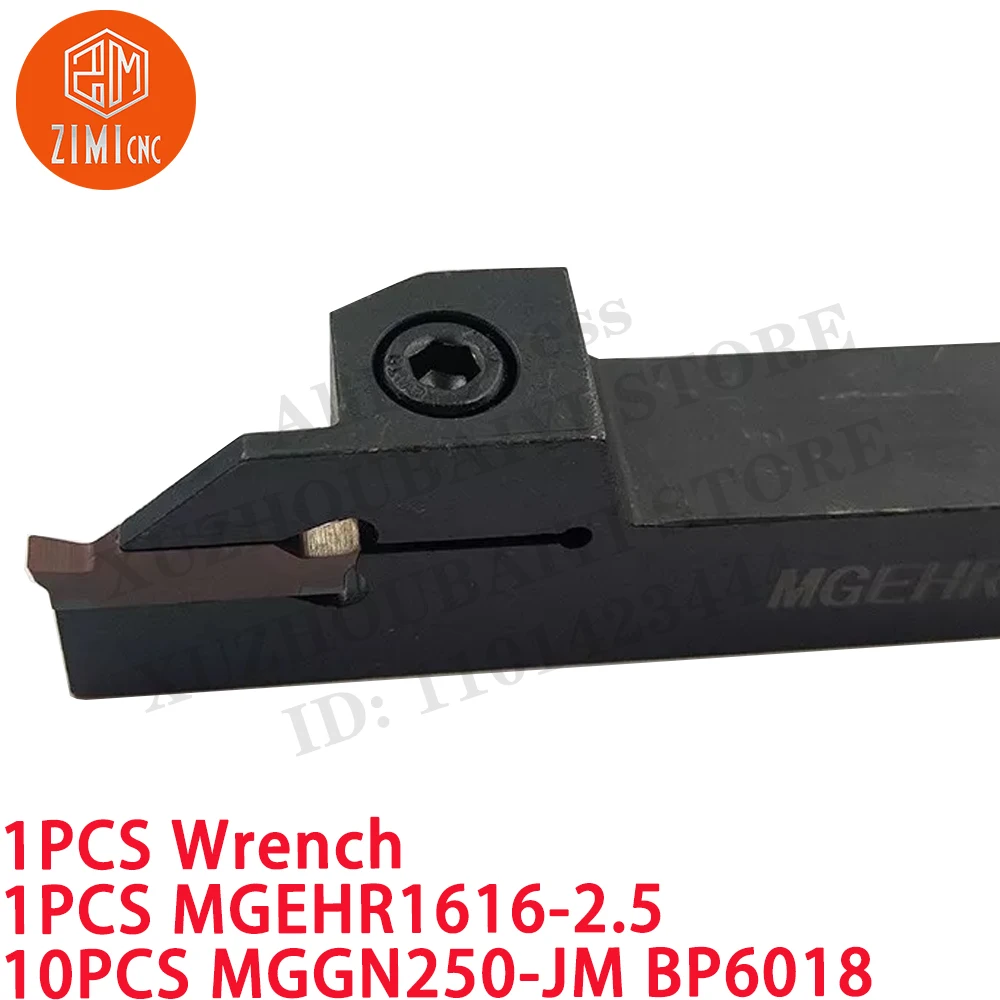 1PC MGEHR1616-2.5 선반 홈 절단 선반 공구 홀더 + 10PC MGGN250-JM 카바이드 인서트 CNC 금속 기계 절삭 공구