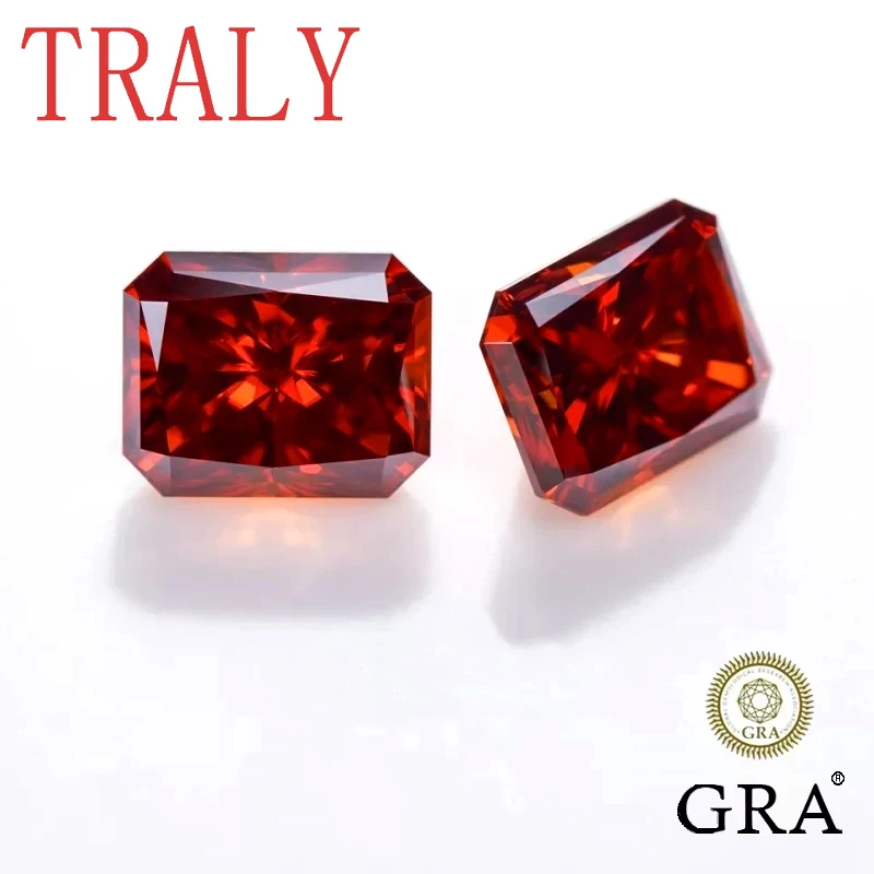 Pomegranate Red Plated Radiant Cut Moissanite Loose Stones 1ct-15ct D Color VVS1 Lab Loose Gems Pass Diamond Tester