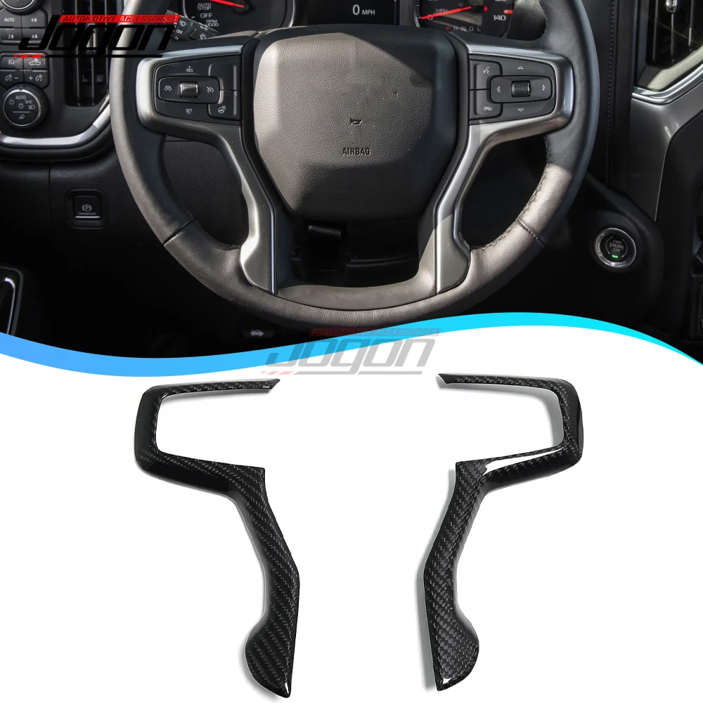 For Chevrolet Silverado 1500 Cheyenne 2019 2020 2021 2022 Steering Wheel Trim Cover Dry Carbon Fiber Sticker Car Accessories