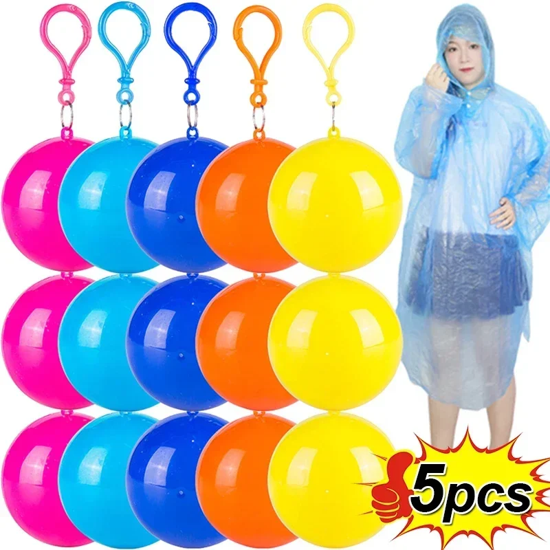 

5pcs Disposable Raincoat Ball Waterproof Adults Rain Ponchos Cloak Portable Outdoor Traveling Camping Emergency Coat Rain Gear