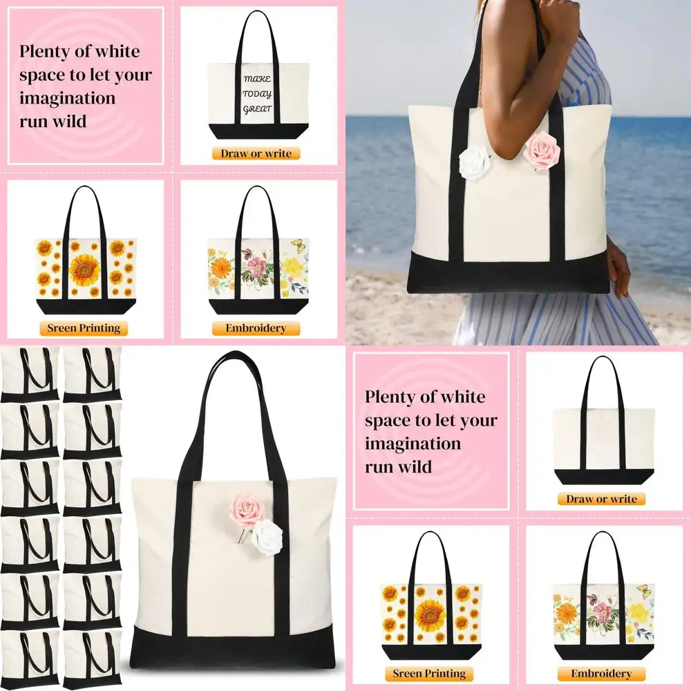 

Большие хлопковые сумки-тоут на 21 литр с молнией, оптовые пляжные сумки-тоут с внешним карманом