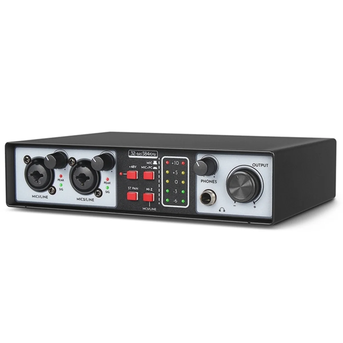 2 in 2 Out USB Audio Interface 32Bit/384KHZ Studio Kit Record Professional Sound Card 48V Phantom