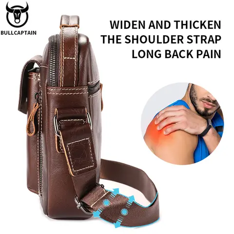 बुलकैप्टन कैज़ुअल फ़ैशन पुरुषों का मैसेंजर बैग, बिज़नेस पोर्टेबल हैंडबैग, पुरुषों के लिए लेदर शोल्डर बैग, मोबाइल 6.5'' फ़ोन बैग 8 best sales चमड़े का आदमी का बैग - №8