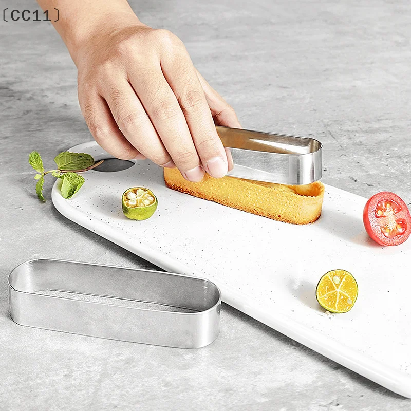 [[CC11] 4 أحجام من الفولاذ المقاوم للصدأ حلقة موس مستطيلة بيضاوية على شكل كعكة قواطع البسكويت قالب خبز موس أدوات خبز منتفخة من تيراميسو