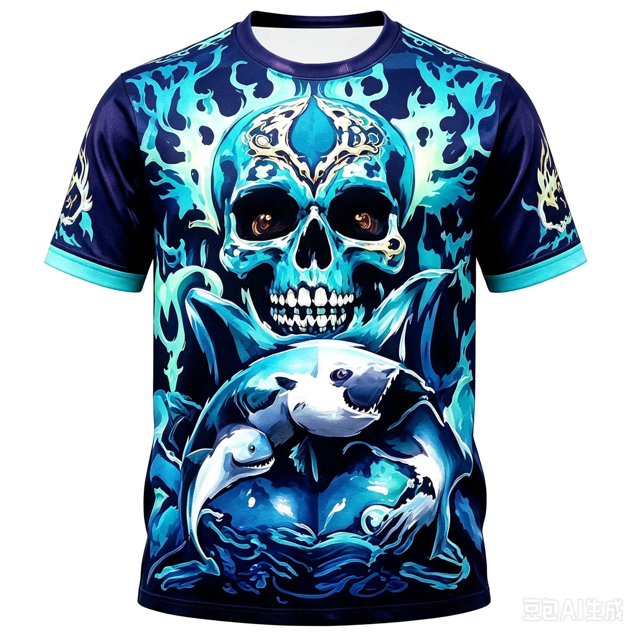PARENT-CHILD STYLE PURPLE FLAME SKULL SHARK SHORT-SLEEVED SHIRT VIBRANT PURPLE TONE UNIQUE OUTDOOR CASUAL CREW NECK TOP
