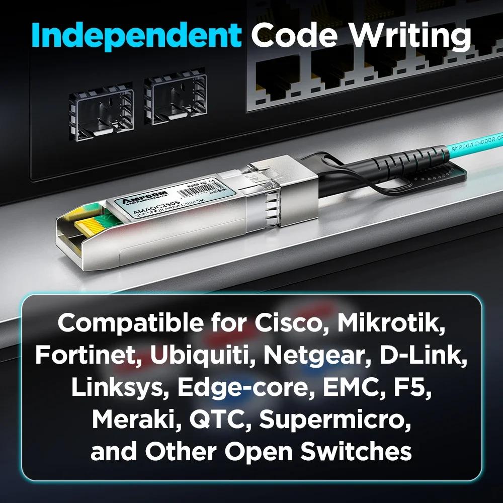 AMPCOM 25G SFP+ Active Opitical Cable (AOC) OFNR, Compatible for Cisco, Mikrotik, Fortinet, Ubiquiti, Netgear, Arista etc