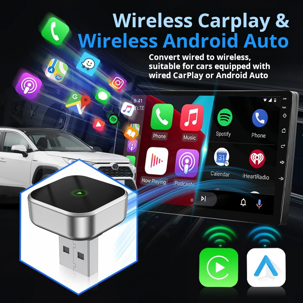 

2-в-1 беспроводной CarKit Box USB автомобильный Carplay проводной к беспроводному автомобильному адаптеру Android для транспортных средств