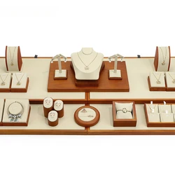 White microfiber solid wood jewelry display props, necklace display rack, jade bracelet jewelry display platform