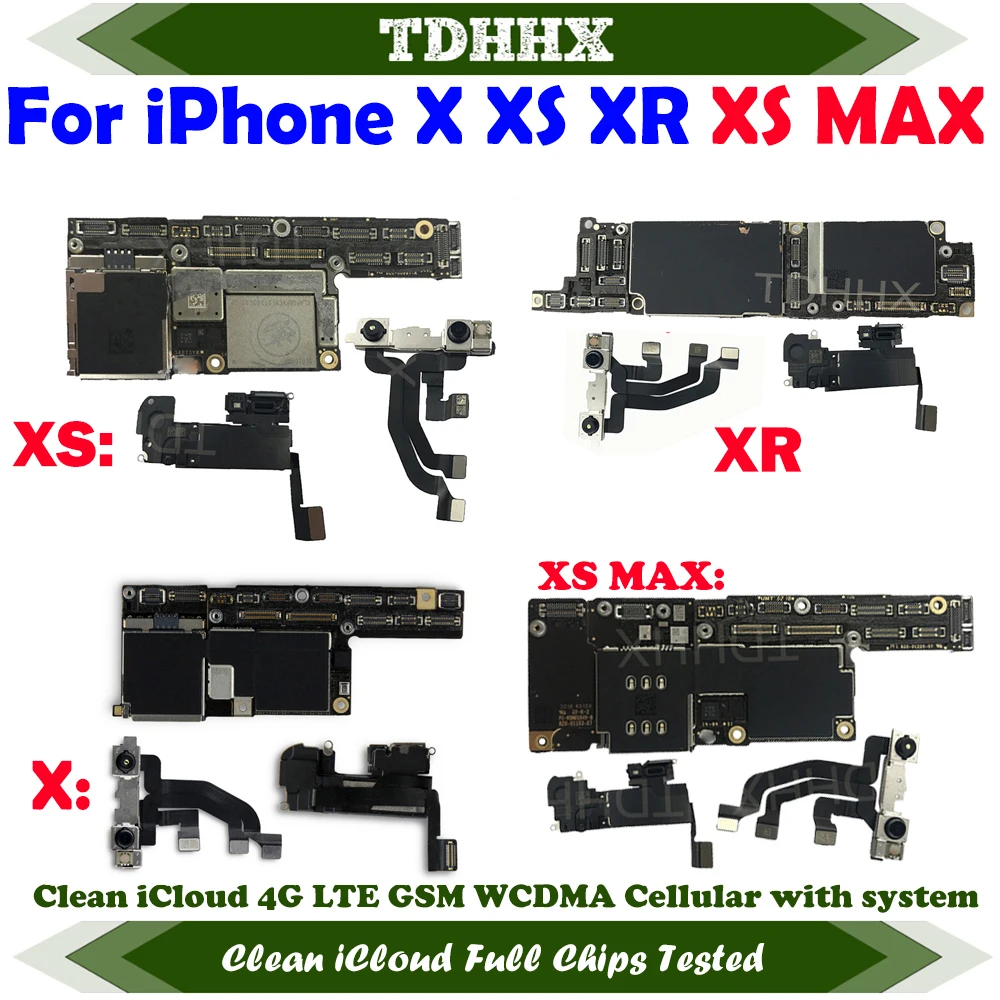 100%Working Mainboard Fully Tested For iPhone X/XR/XS/XS Max With Face ID 64g/256g Cleaned iCloud And Unlocked Phone Motherboard