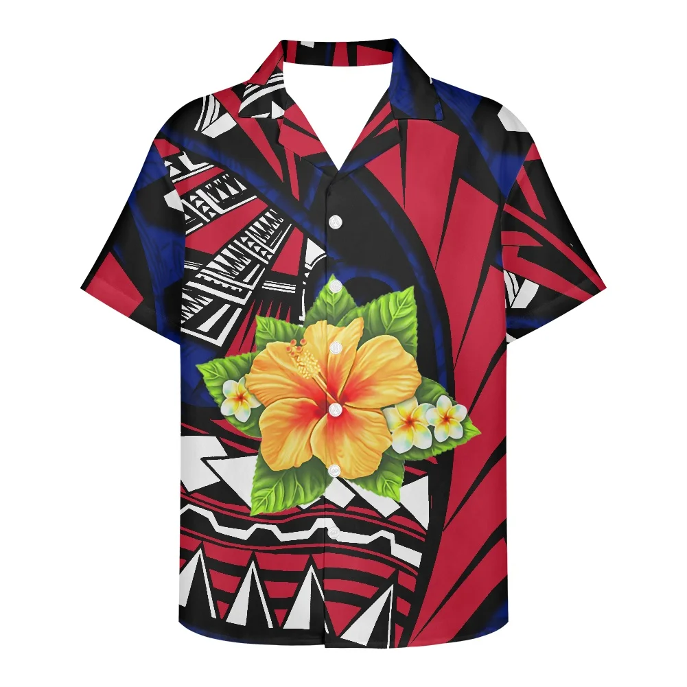 

HYCOOL Samoan 2022 New Summer Polynesian Shirts Men Turn Down Collar Short Sleeve Tribal Tattoos Button Slim Fashion Men'S Tops