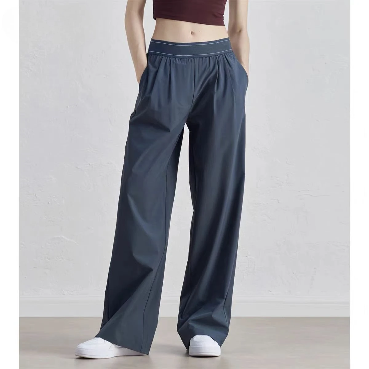 

AL Summer New Casual Sports Pants High Waist Loose Wide Leg Pants for Women Solid Color Quick Drying Breathable Yoga Pants