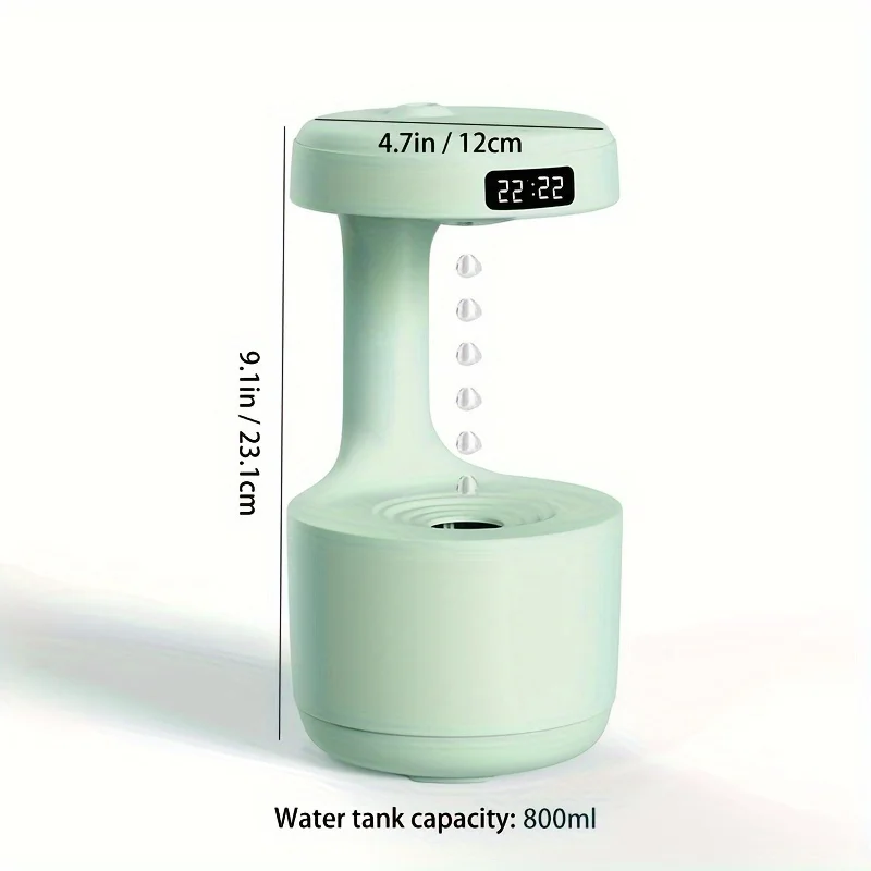 시계, 야간 조명 및 장식품을 갖춘 다기능 반중력 가습기 아로마테라피 기계 - 분위기 향상 A