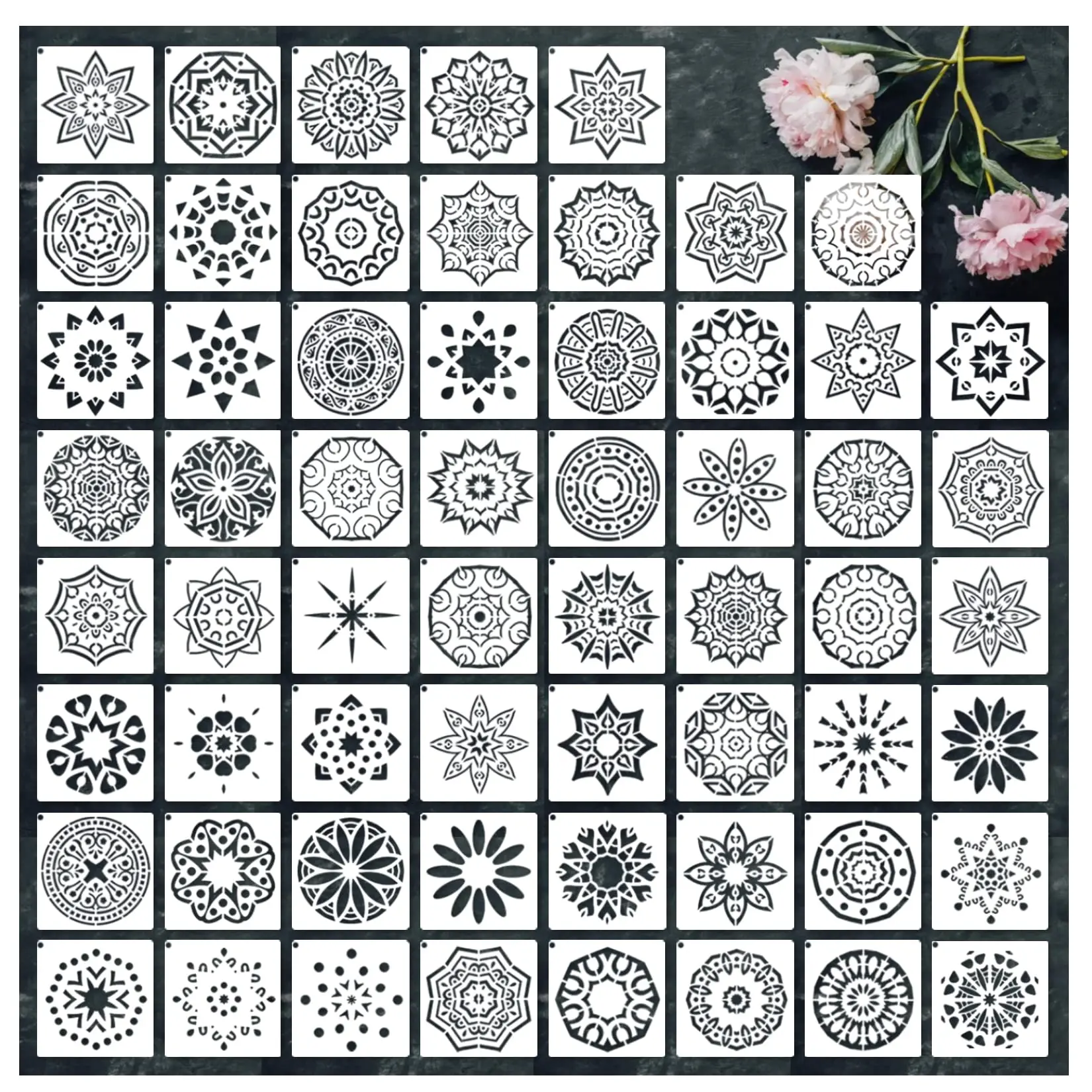 Plantillas de mandala para pintura de puntos Patrones de moldes de mandala pequeños de 3 pulgadas Plantillas de pintura artística reutilizables para adultos y niños Manualidades Tela Muebles acrílicos de roca (60 mandalas)