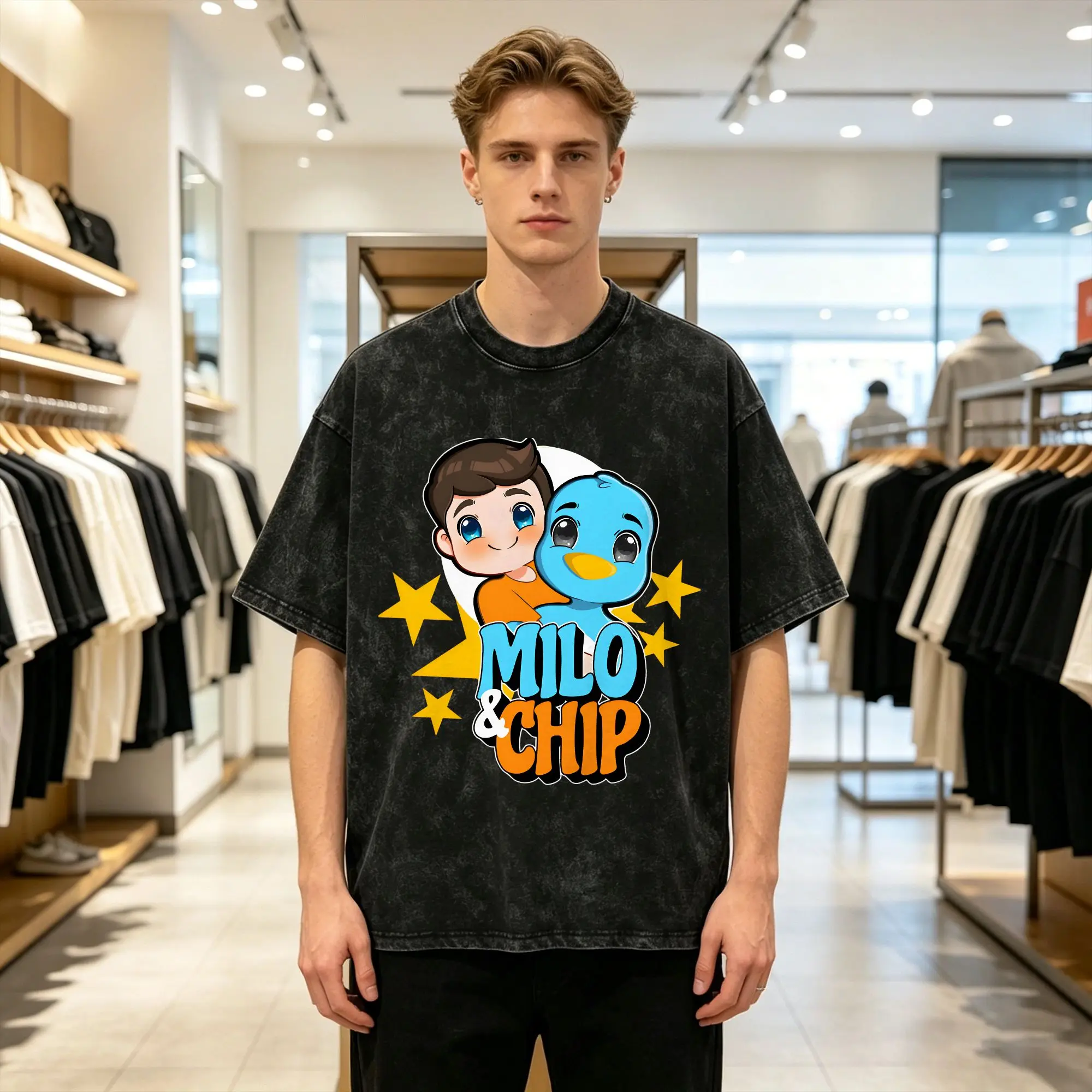 Milo And Chip T-Shirt Beach  Streetwear T-Shirts Cotton Fashion Tee Shirt For Men Short-Sleeved Simple Tees
