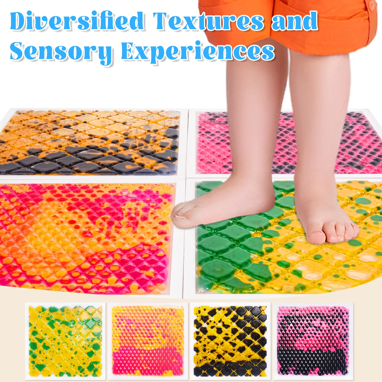 Colorful Delight Ungiftige sensorische Quadrate, Bodentherapie-Zentrum, flüssige Fliesen, sensorische, sensorische Farb-Bodenfliesen für Kinder