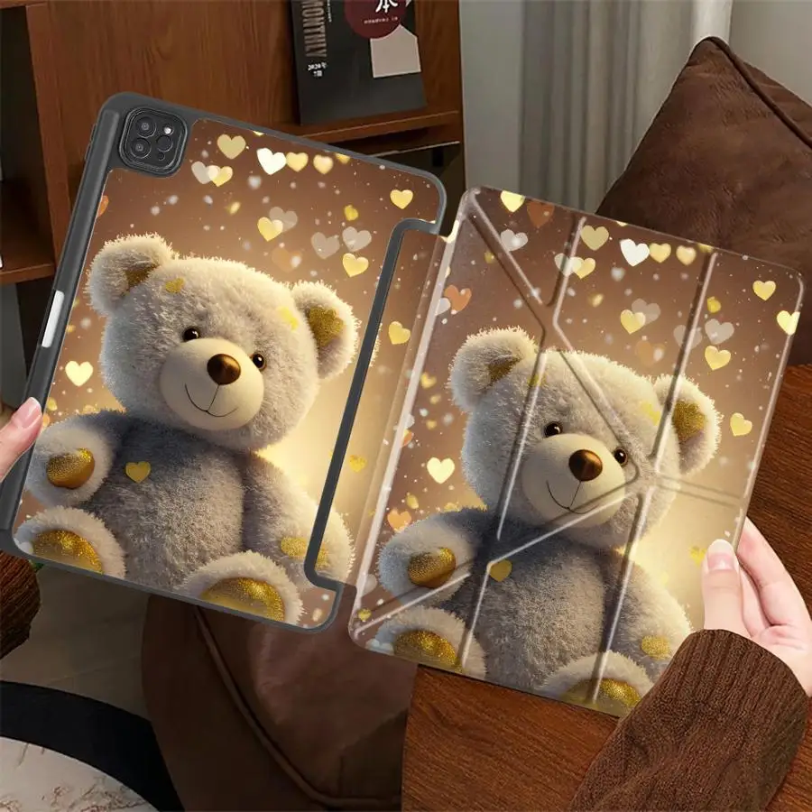 Cute Teddy Bear Holder Cover Tablet Case For iPad Pro 2025 Air 4 5 M3 M2 1 2 M4 11inch Pro 11th 10th 9th 8th 7th 12.9inch Mini 6