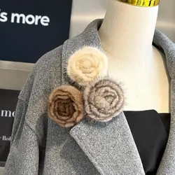 Simple Flower Brooch Mink Fur Sweater Pin Scarf Decorative High-end Elegant Women's Fashion Clothes Decorative Accessories