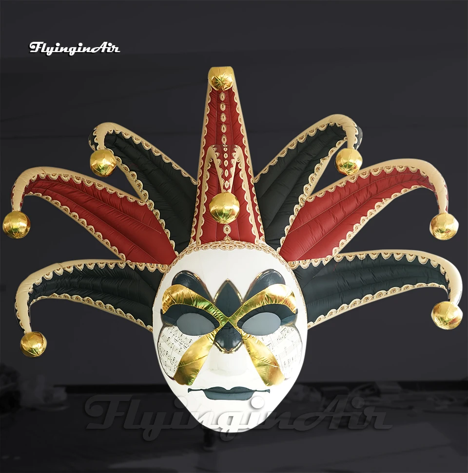 

3m Hanging Giant Jester/Jolly Mask Inflatable Clown Head Venetian Carnival Face For Masquerade Party Decoration